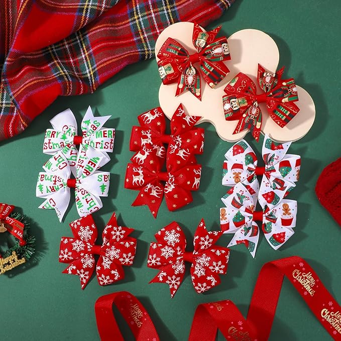 choicbaby 20PCS Christmas Hair Bows Toddler Hair Bow Clips 3＂Grosgrain Ribbon Girls Baby Bow Clips Christmas Hair Accessories for Toddler Girls Baby