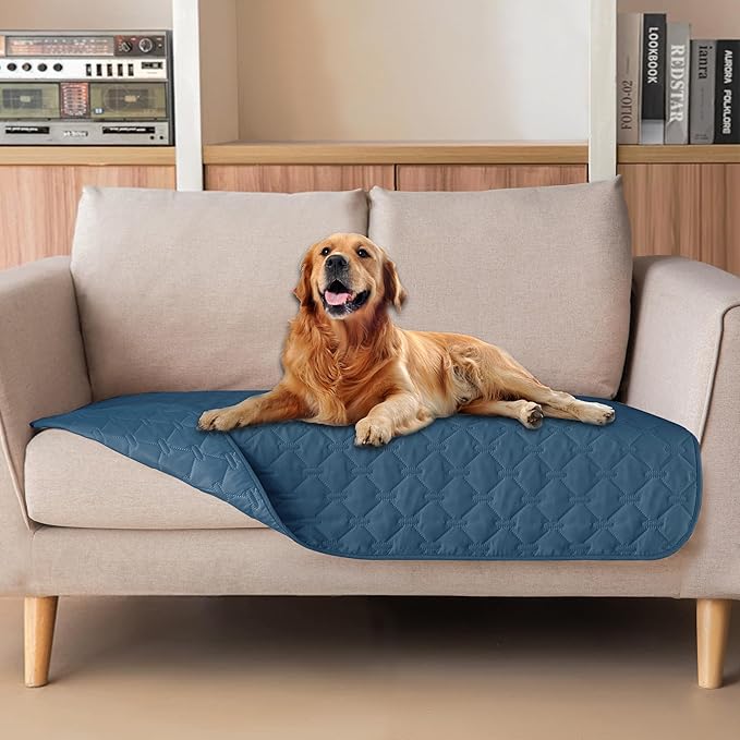 gogobunny 3X Stronger Waterproof Pet Blanket, Scratch Proof Furniture Protector for Dogs Cats, Reversible Cover 32x53 Inch, Dark Blue