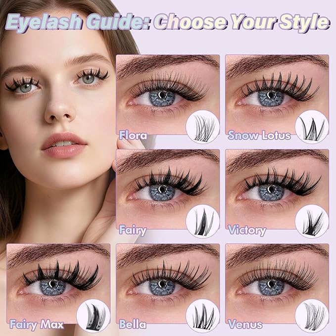 B&Q Fairy Max Lash Clusters Kit Natural Wispy Invisible Band Manga Individual Lashes Bond and Seal Eyelash Extension Kit Easy Removal (Kit-Fairy Max-8-18mm)