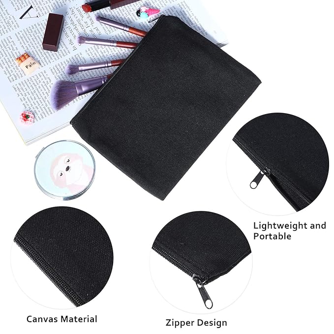 meekoo 16 Pack Canvas Blank Makeup Bags Plain Zipper Cosmetics Pouch Sublimation DIY Craft Multipurpose Toiletry Bag for Makeup Travel Cosmetic Pen Pencil Stationary Storage (L, Black)