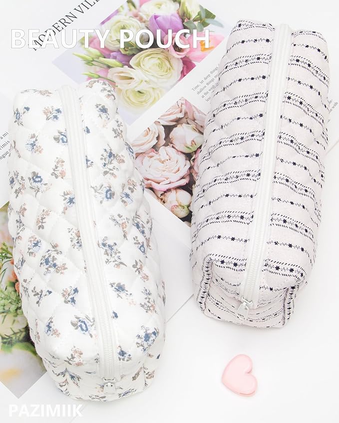 PAZIMIIK Vintage Quilted Makeup Bag Cosmetic Pouch for Brushes Pencils and Travel Make Up Accessories for Women and Girls Star Line