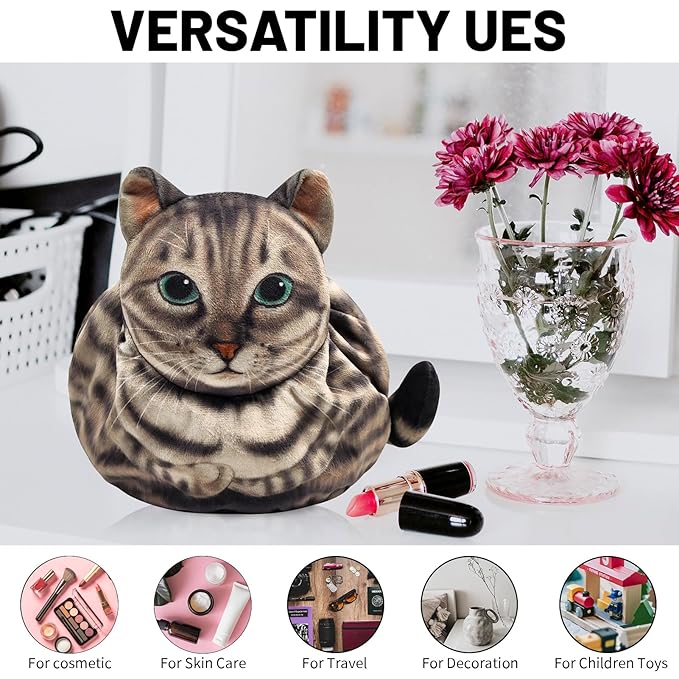 Drawstring Cat Makeup Bag - Travel Organizer, Cosmetic Pouch, Lay Flat Design - Gift for Women and Cat Lovers (2-Pack)
