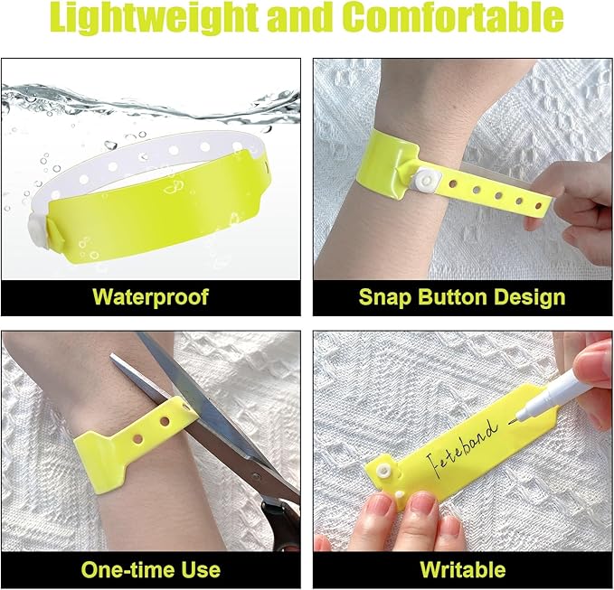 100pcs Colored Vinyl Wristbands, Waterproof & Security Wristbands for Events, Pool Parties & Outdoor Sports (Yellow)