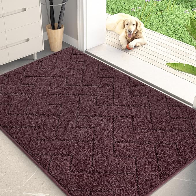 PURRUGS Dirt Trapping Door Mat 32" x 47", Non-Slip Machine Washable Entry Rug, Dog Doormat, Indoor Front Door Mat, Super Absorbent Entryway Rug for Muddy Shoes & Paws, Burgundy Red