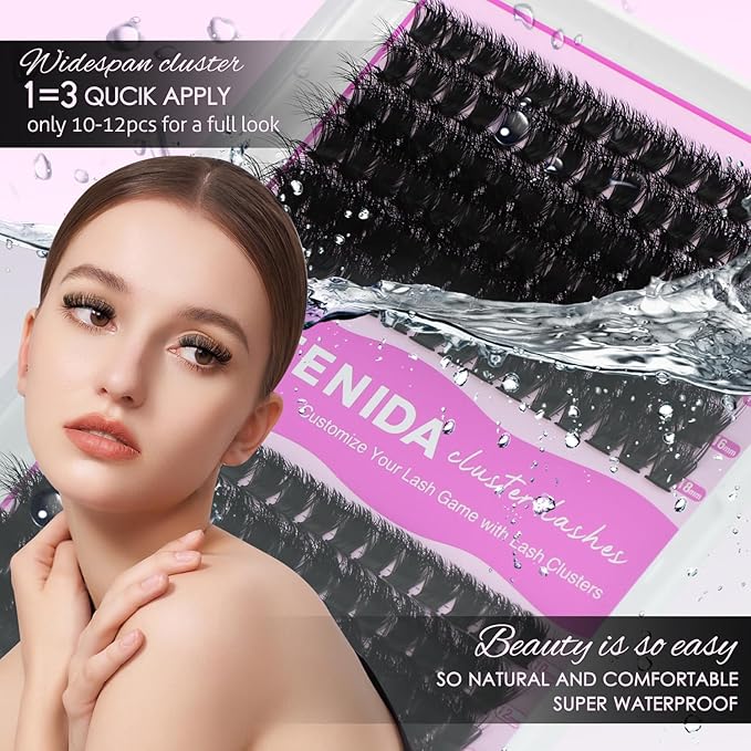SOFENIDA Lash Clusters Eyelash Clusters 100D+150D Thick Volume Cluster Eyelash Extensions D Curly Cluster Lashes 10-18mm Wispy Lash Clusters DIY Lash Extension (100D+150D-10-18MIX Lashes)