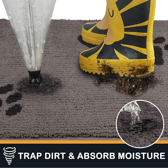 PURRUGS Dirt Trapping Door Mat 24" x 35.5", Non-Skid/Slip Machine Washable Microfiber Entrance Rug, Shoes Scraper, Dog Doormat, Super Absorbent Floor Mat for Muddy Wet Shoes and Paws, Light Grey