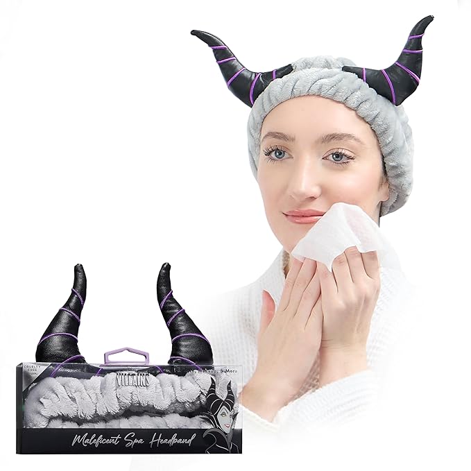 Disney Spa Headband, Soft, Plush, Adjustable, and Fun Hair Accessory for Skincare and Makeup Routines, Maleficent by Belle Masion