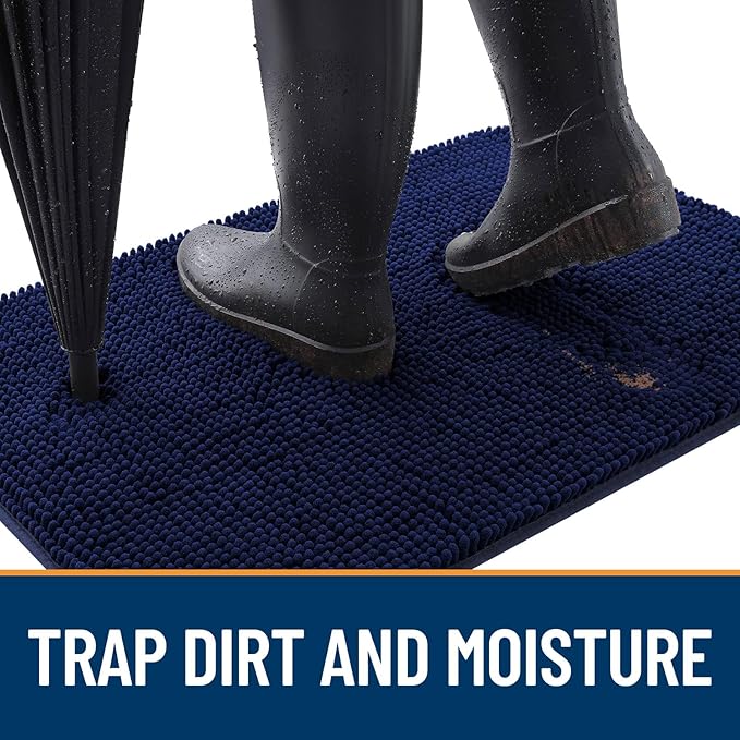 OLANLY Dog Door Mat for Muddy Paws 70x32, Absorbs Moisture and Dirt, Absorbent Non-Slip Washable Doormat, Quick Dry Chenille Mud Mat for Dogs, Entry Indoor Entryway Carpet for Inside Floor, Navy Blue