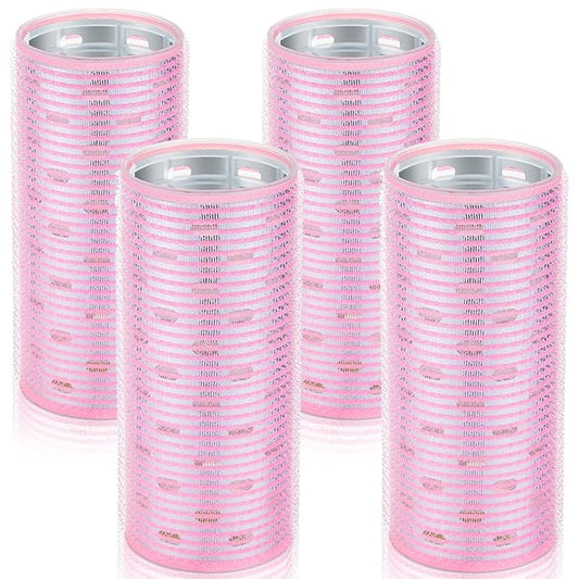 WILLBOND 4 Pcs Long Hair Rollers for Bangs Aluminum Core Curlers Thermal Self Grip Roller for Long and Medium Hair Women Hairstyle(4.7 x 2 Inch,Light Pink)