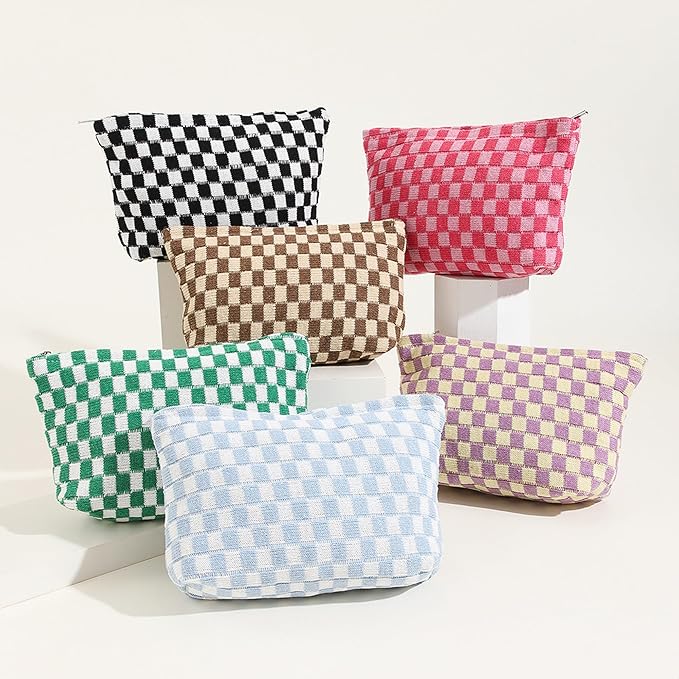 Cosmetic Bags for Women - Corduroy Cosmetic Bag Aesthetic Women Handbags Purses Smile Dots Makeup Organizer Storage Makeup Bag Girls Case Bags (Q-Checkered green)
