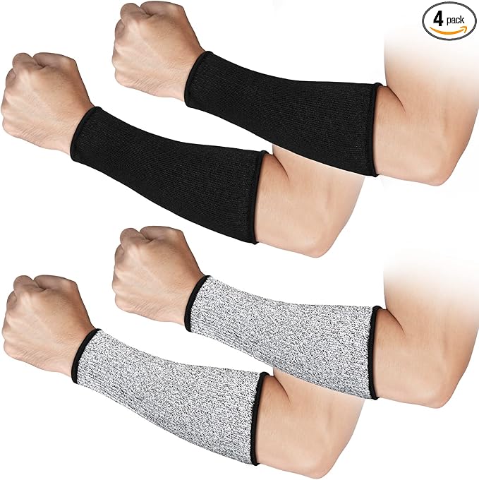 2 Pairs Cut Resistant Sleeve Arm Protection Level 5 Protection Safety Protective Sleeves Arm Protectors for Men Women(9.45 x 4.72 Inches,Black, Gray)