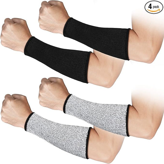 2 Pairs Cut Resistant Sleeve Arm Protection Level 5 Protection Safety Protective Sleeves Arm Protectors for Men Women(9.45 x 4.72 Inches,Black, Gray)