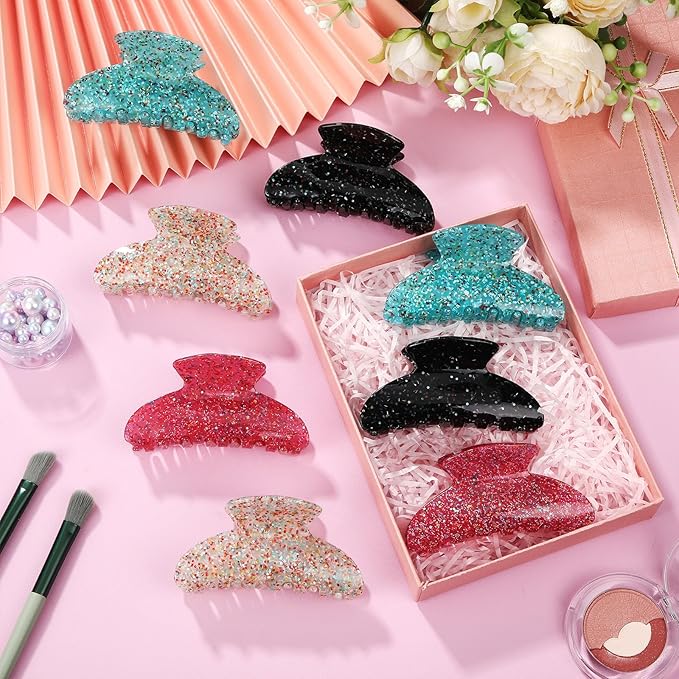 8 Pcs Large Acrylic Hair Claw Clips for Women Non-slip Strong Hold Jaw Clamps for Thick Thin Hair(Gypsophila,Gentle Color)