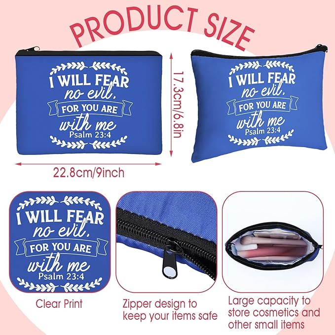 Pinkunn 16 Pcs Valentines Canvas Makeup Bags Bulk Inspirational Christian Women Religious Galentine Gifts Inspirational Bible Verse Pencil Pouch Makeup Bags with Zipper for Travel(Bible Solid Color)