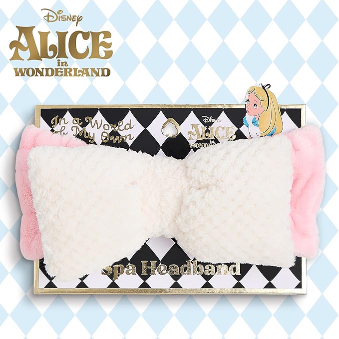 Disney Spa Headband, Soft, Plush, Adjustable, and Fun Hair Accessory for Skincare and Makeup Routines, Alice by Belle Maison