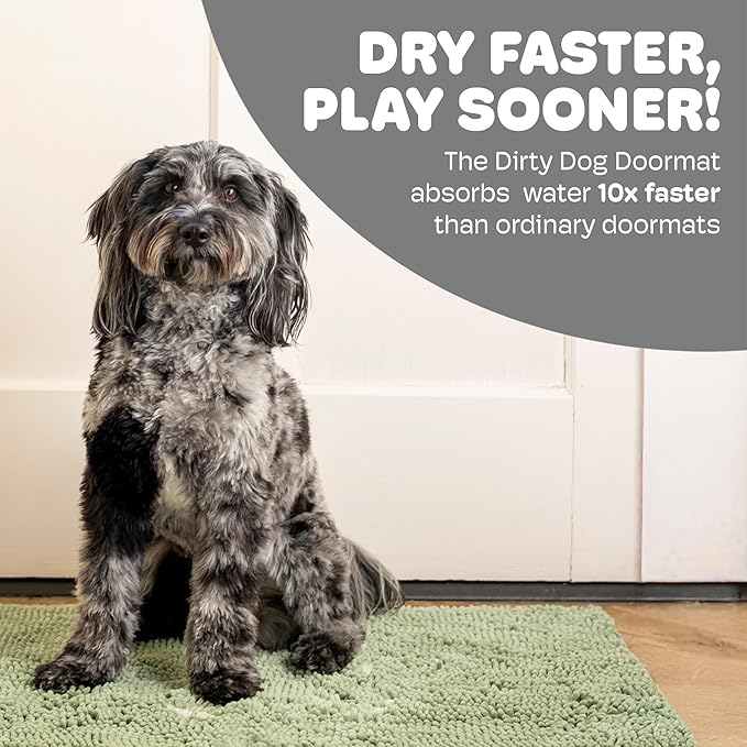 Dog Gone Smart Dirty Dog Doormat - Fast Drying Rug with Super Gripper Backing for Clean Floors - Super Absorbent and Machine Washable Mat for Muddy Paws - Sage Green
