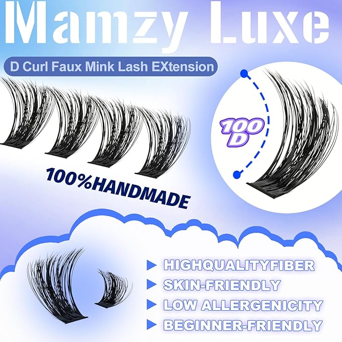 Fluff Lash Clusters Kit 100D Individual Lashes Clusters 10-18MM Eyelash Clusters Kit Dramatic Full Volume False Eyelashes 3D Luxury Cluster Eyelash Extension Kit by MAMZY LUXE