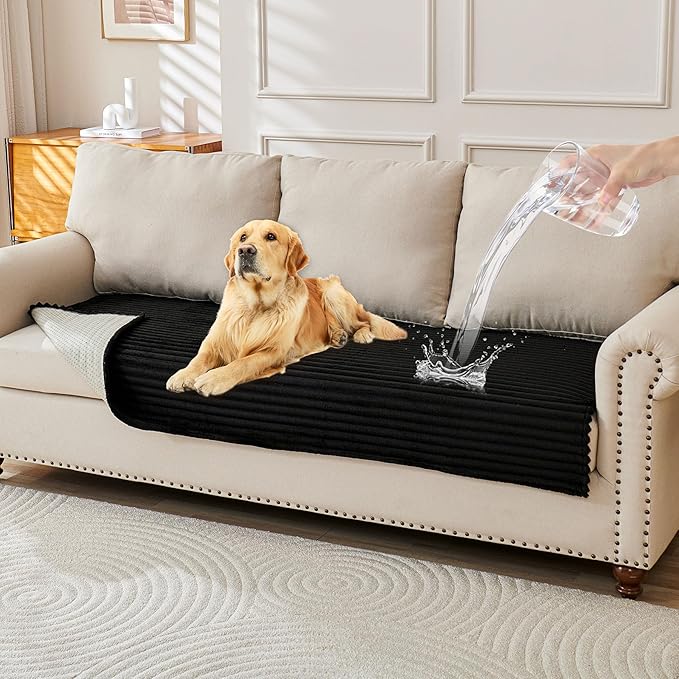 HAOMAIJIA Waterproof Couch Cover for Dogs Washable,Faux Fur Pet Couch Covers for Sofa,Soft Dog Bed Cover Non-Slip Couch Covers for 3 Cushion Couch Sofa Pet Friendly (Black, 35" x 62" 1 Pack)