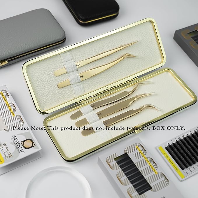 Lash Tweezers Organizer, Eyelash Extension Tweezers Bag, Soft PU Leather 8 Positions Rounded Corners Portable, Individual Storage Case Box for Tweezers, Makeup Brush, Slender Small Tools(Black)
