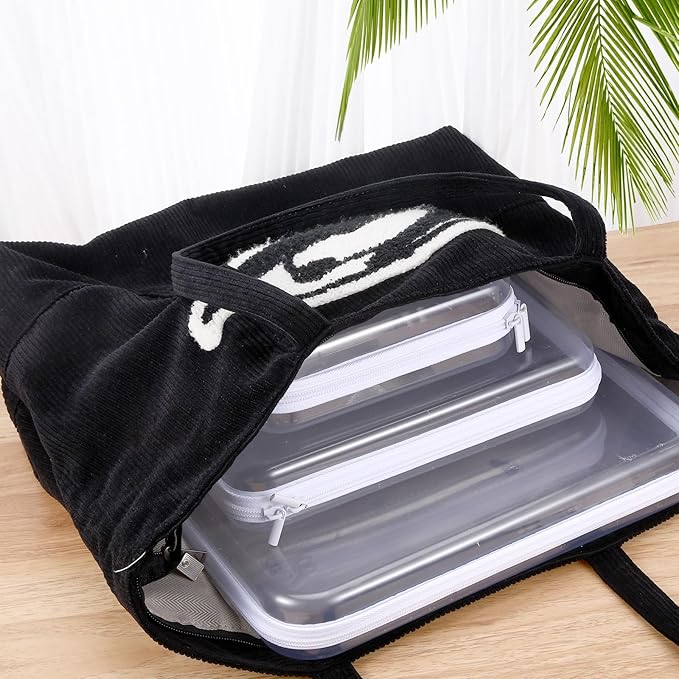 2 Pcs Clear Hard Shell Zipper Case, Clear Zipper Pouches Hard Shell, Portable Waterproof Plastic Transparent Storage Box Set with Double Zips for Cosmetic Stationery Snack Toy Storage Organizer Bins