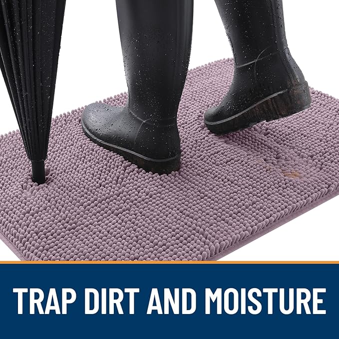 OLANLY Dog Door Mat for Muddy Paws 30x17, Absorbs Moisture and Dirt, Absorbent Non-Slip Washable Doormat, Quick Dry Chenille Mud Mat for Dogs, Entry Indoor Entryway Carpet for Inside Floor, Deep Plum