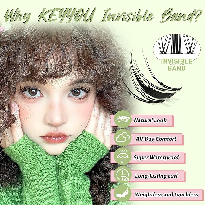 KEYYOU Fairy Lash Clusters 96Pcs D Curl 14MM Manga Lash Extension Eyelash Extension Wispy Natural Invisible Band Lash with Waterproof DIY Lash Extension at Home(Fairy-D-14MM)