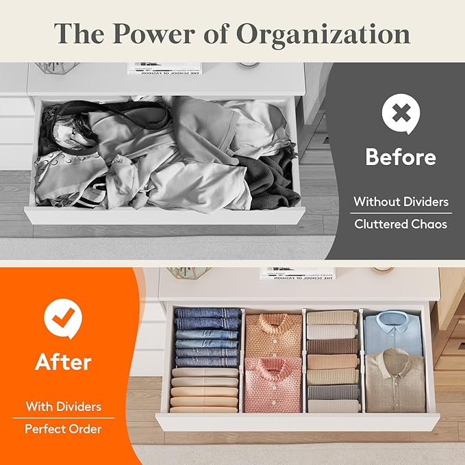 Lifewit 5" Tall 9 Pack Deep Drawer Dividers, 30 –47cm/11.5-18.5" Expandable Drawer Divider for Clothes, White Dresser Drawer Storage Organizers, Clothing Drawers Separators for Dresser Kitchen Bedroom