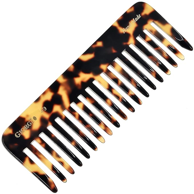 Giorgio G49 Yellow Tokio, Large 5.75 Inch Detangling Comb, Wide Teeth for Thick Curly Wavy Hair. Long Hair Detangler, Handmade of Quality Cellulose, Saw-Cut, Hand Polished.