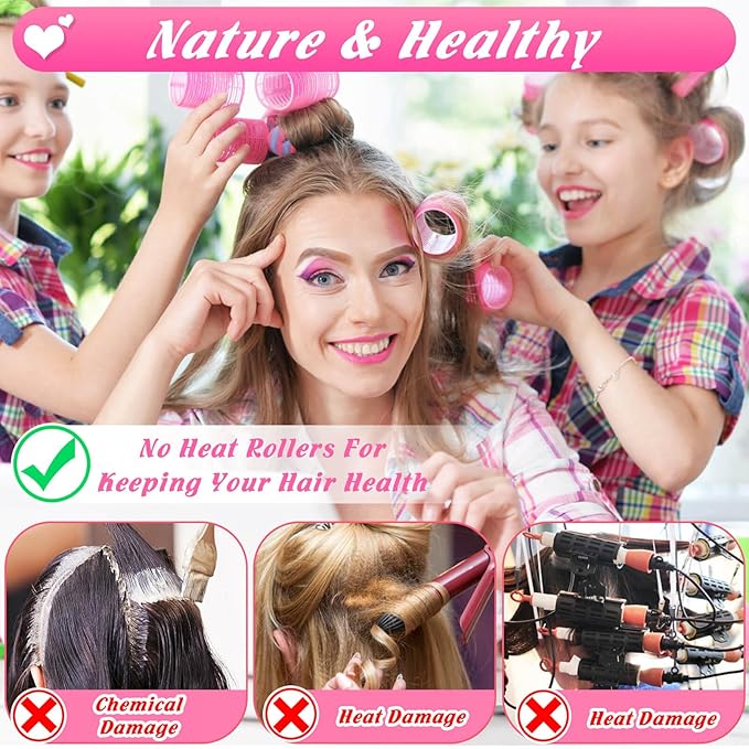 6 Size Hair Rollers for Women, 62 Pcs Rollers Hair Curlers for Long Medium Short Hair, Large Medium Small Self Grip Hair Rollers with 36 Rollers 24 Stainless steel Clips 1 Storage Bag