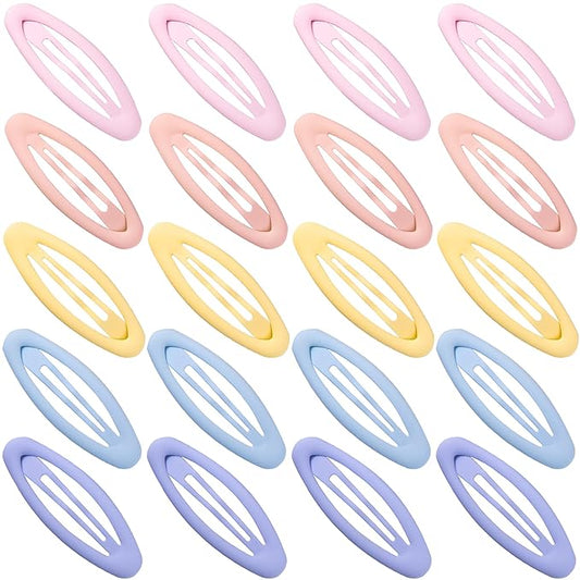 20PCS Oval Metal Snap Clips for Women No Slip Small Barrettes for Thin Fine Hair,Matte Blue Yellow Purple Pink