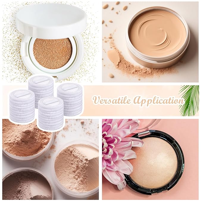 40 Pcs Cotton Powder Puffs Bulk Washable, 2.36 Inch Round Makeup Dusting Powder Puff with Ribbon for Loose and Pressed Powderface Body Cosmetic, White