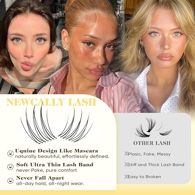 Natural Lash Clusters with Bottom Lashes Invisible Band Eyelash Clusters Like Mascara DIY Lash Extension C-curly 10-16MM Cluster Eyelash Extensions Wispy Individual Lashes by Newcally