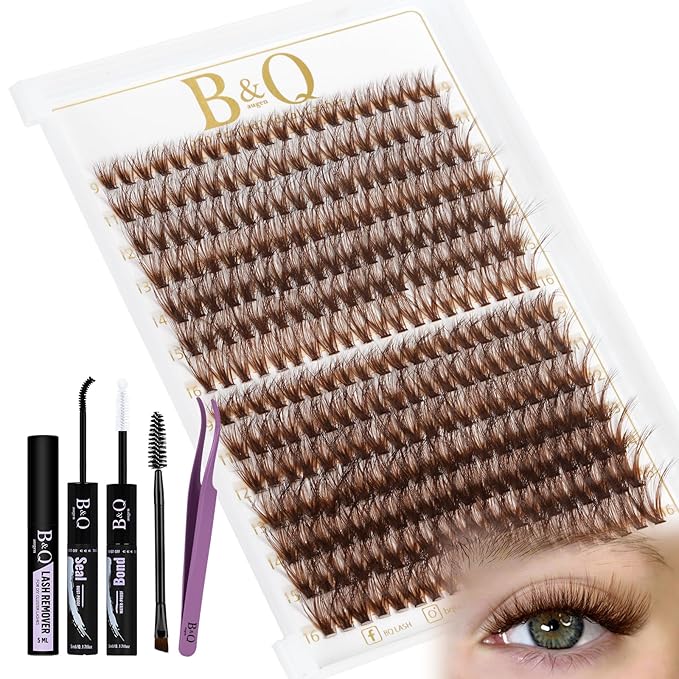 B&Q Mocha Brown Lash Clusters Kit | 280 Pcs Brown Wispy & Natural Eyelash Clusters for Beginner DIY, Complete Lash Extension Kit with Bond and Seal, Fake Eyelashes for Natural Look（40D+50D 9-16mm)