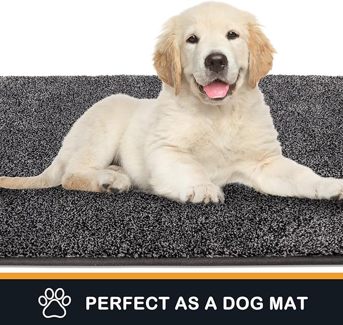PURRUGS Dirt Trapping Door Mat 34" x 59", Non-Slip Machine Washable Entryway Rug, Dog Doormat, Indoor Front Door Mat, Super Absorbent Entry Rug for Muddy Shoes & Paws, Light Grey-Dark Grey