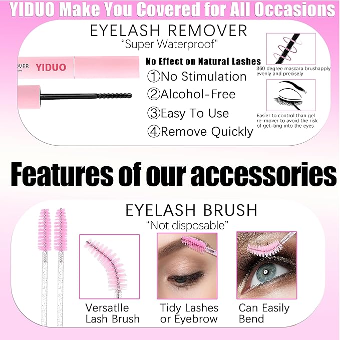 YIDUO Lash Clusters Kit 1021Pcs Volume Clusters Lashes Extensions with 2X Bond and Seal cat eye 50D/60D/80D + Manga 100D/150D Spikes Eyelash Cluster Kit 10-18mm Wispy Individual Lash DIY at Home