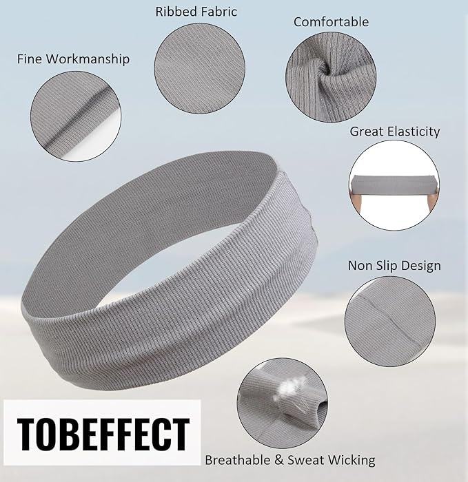 Tobeffect Headbands for Women Non Slip - Fashion Yoga Sports Hair Bands for Women's Hair, Soft Elastic Cotton Cloth Sweat Headbands for Women for Workout Running Daily 6PCS Multicolor