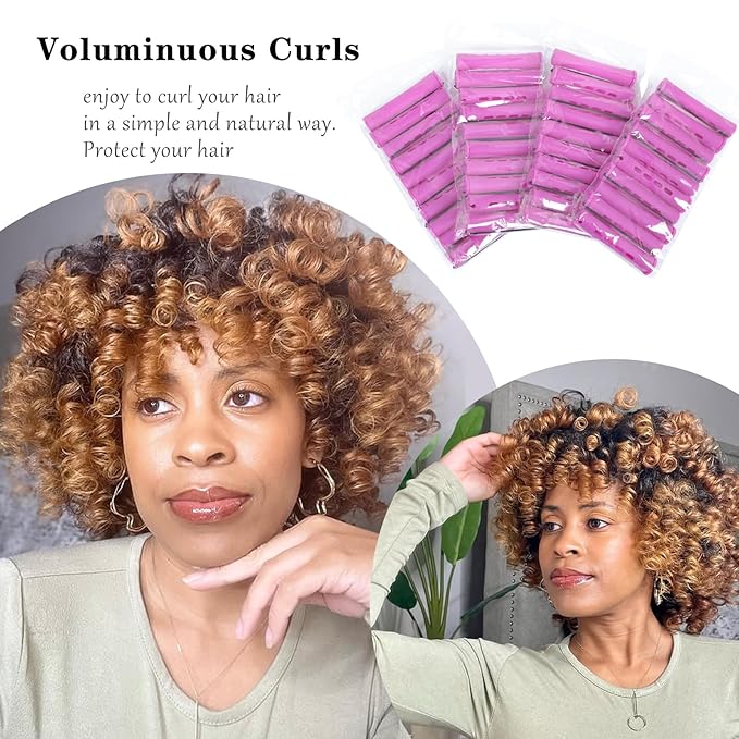 40 Pcs Perm Rods For Short Hair Purple Heatless Curl Rods For Long & Natural Hair,Medium Size Hair Rollers For Black Women(Purple 40Pcs)