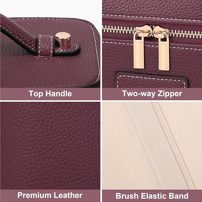 Makeup Bag Vanity Case for Women Leather Cosmetic Bag Travel Toiletry Bags Portable Makeup Organizer Case