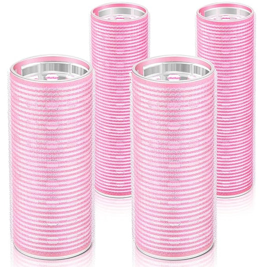 WILLBOND 4 Pcs Long Hair Rollers for Bangs Aluminum Core Curlers Thermal Self Grip Roller for Long and Medium Hair Women Hairstyle(4.7 x 2 Inch, 4.1 x 1.2 Inch,Light Pink)