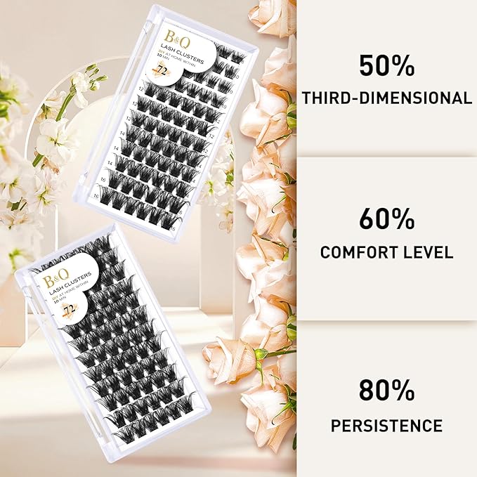 Lash Clusters B02 DIY Eyelash Extensions 72 Clusters Mega Volume C D Curl Individual Lashes Cluster Extensions for DIY at Home (NM-C-8-16MIX)