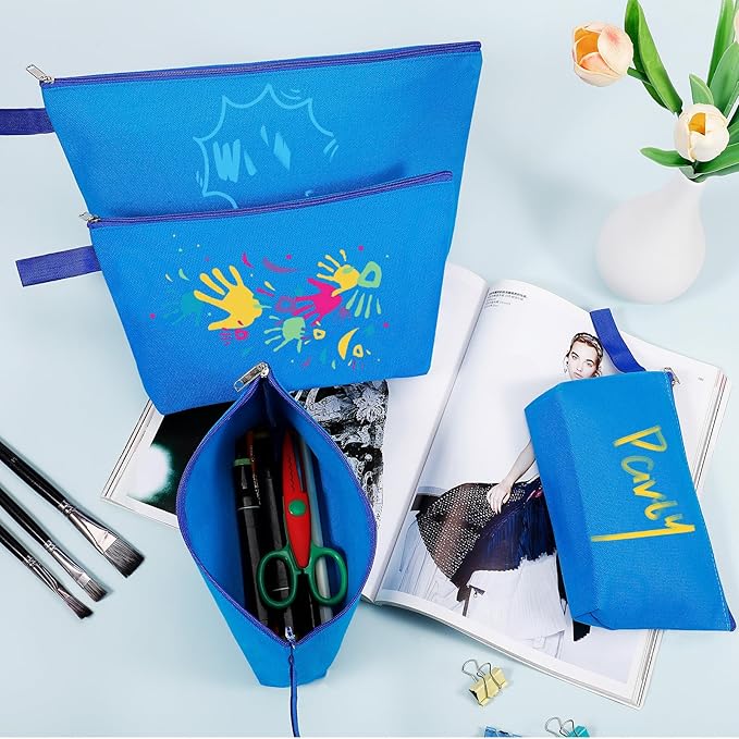 10 Pieces Cotton Canvas Makeup Bag with Bottom and Strap, Multi-Purpose Cosmetic Bag with Zipper Travel Toiletry Pouch, Blank DIY Craft Bag (Blue, XS)