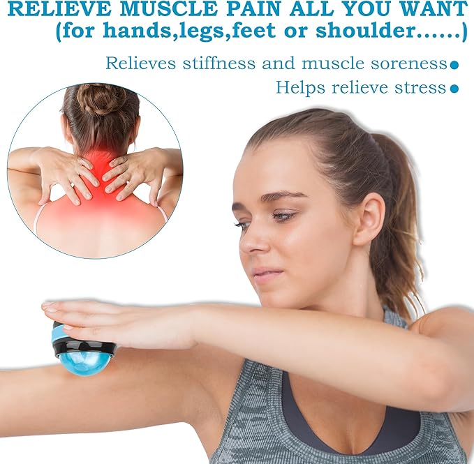 Coolrunner Massage Ball, Manual Roller Massager, 2-Pack Handheld Self Massage Therapy and Relax Full Body Tools for Sore Muscles, Shoulders, Neck, Arms, Legs, Back, Foot, Body (Blue+Pink)