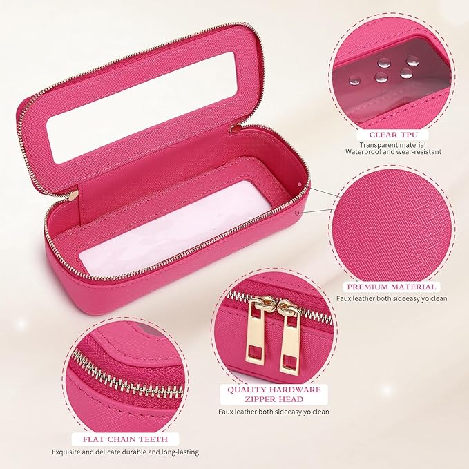Pinkmik Clear Makeup Bag with Brush Bag 3pcs Waterproof Travel Case for Cosmetics and Toiletries Women's Makeup Organizer with Zipper (X/Fuxia, L+M+SLIM)