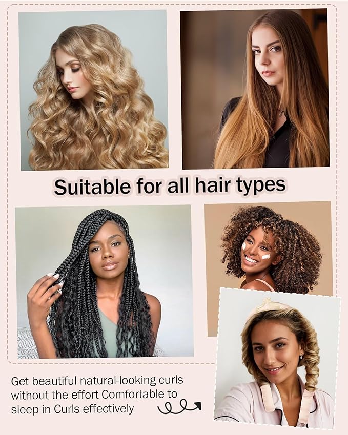 Heatless Hair Curler,Blowout Heatless Curls Overnight,No Heat Curling Rod Set with Satin Bonnet for Sleep in,Cream