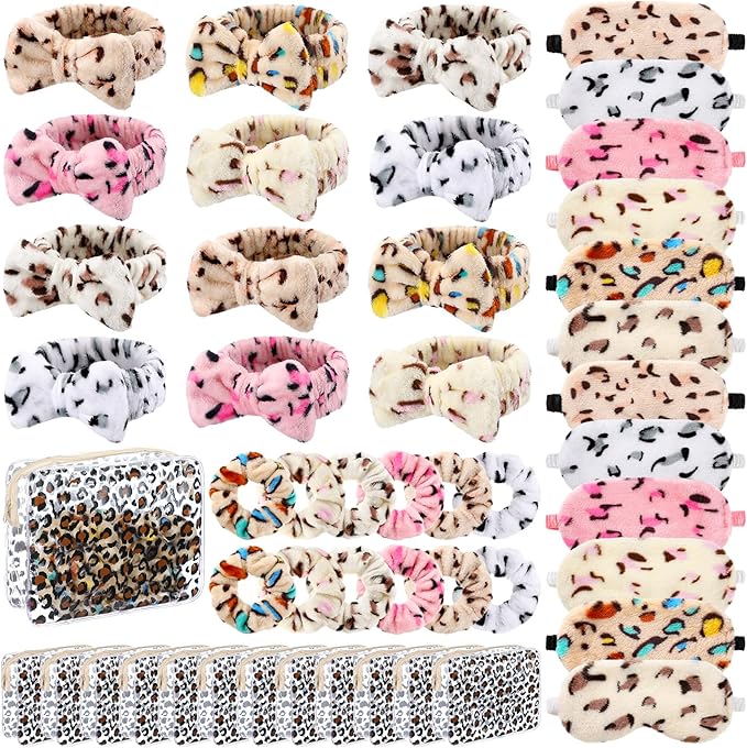 Kajaia 48 Pcs Sleepover Party Supplies for Girls Spa Part Favor Slumber Party Supplies for Women Headband Eye Mask Hair Scrunchies Toiletry Bag