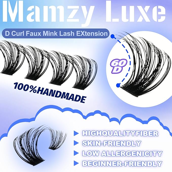 Fluff Lash Clusters Kit 60D Individual Lashes Clusters Wispy 10-18MM Eyelash Clusters Kit Full Volume False Eyelashes 3D Luxury Cluster Eyelash Extension Kit by MAMZY LUXE