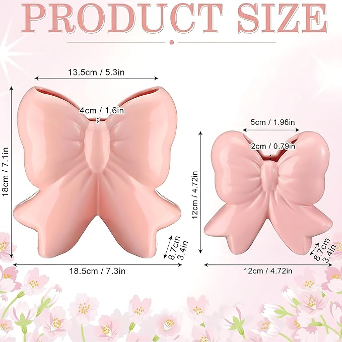 Bow Vase Coquette Ceramic Vase Pen Holder Makeup Brush Holder Contemporary Design Decorative Women Gift for Christmas Home Office Shelf Table Room(Light Pink,Large,Classic)