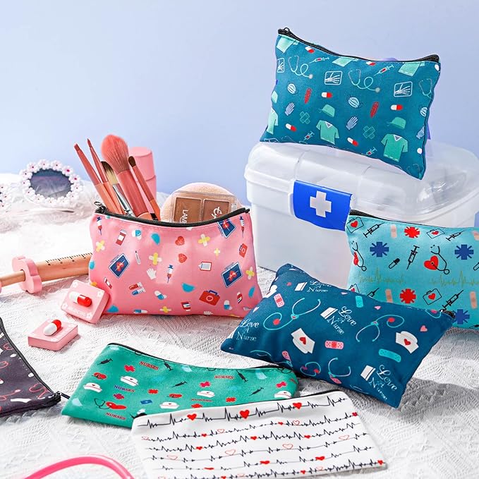 Reginary 20 Pieces Cosmetic Bag for Women, Roomy Makeup Bags with Zipper Toiletry Bag Pouch Travel Accessory Organizer Gifts, 7 x 4.3 Inches(Nurse)