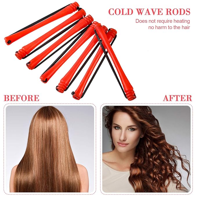 WILLBOND 60 Pcs Perm Rods for Short Long Hair Plastic Cold Wave Perming Curlers Small Hair Curling Rollers with Steel Pintail Rat Tail Kit for Women Hairdressing Styling Supplies(0.2 Inch,Red)