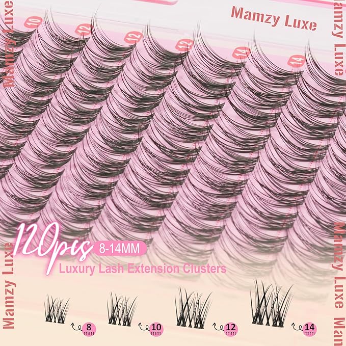 Natural Lash Clusters Kit Short Wispy Eyelash Clusters 8-14MM Clear Band Cluster Lashes Extensions Kit 120Pcs CC-Curly Daily Exquisite Eyelashes Clusters with Bond and Seal and Tweezers